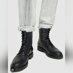 Size 13 ALLSAINTS MEN'S  Black Leather Lace-Up Combat Boots RETAIL 320$